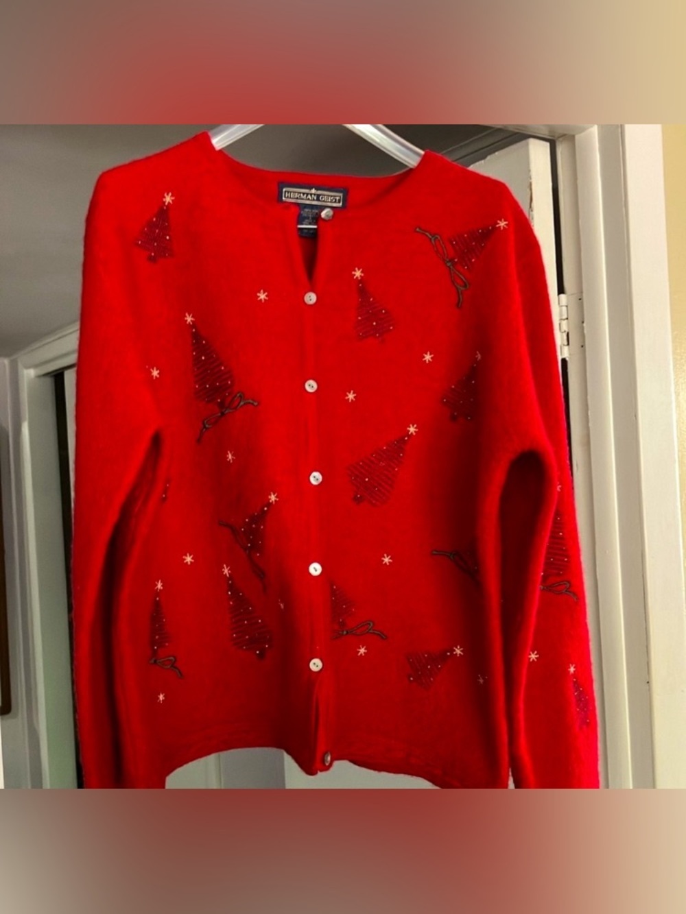 Harman Geist Women's Red Embellished Cardigan Sweater size large